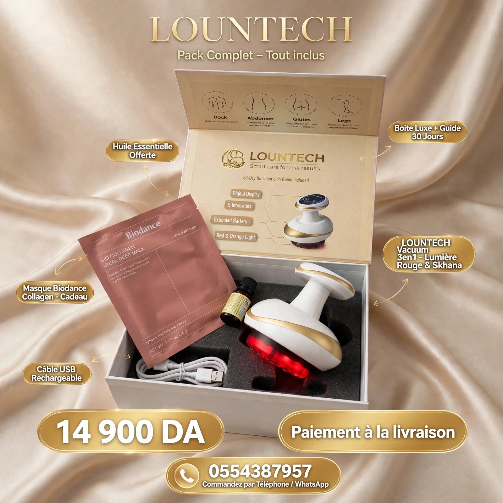 pack 3 en 1 huile vaccum mask colagene